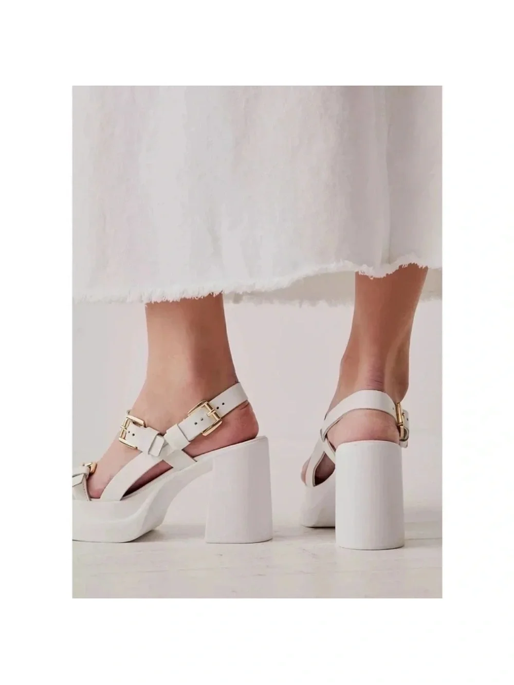 New Free People Pamela Double Stack Platform Heels White Womens 8